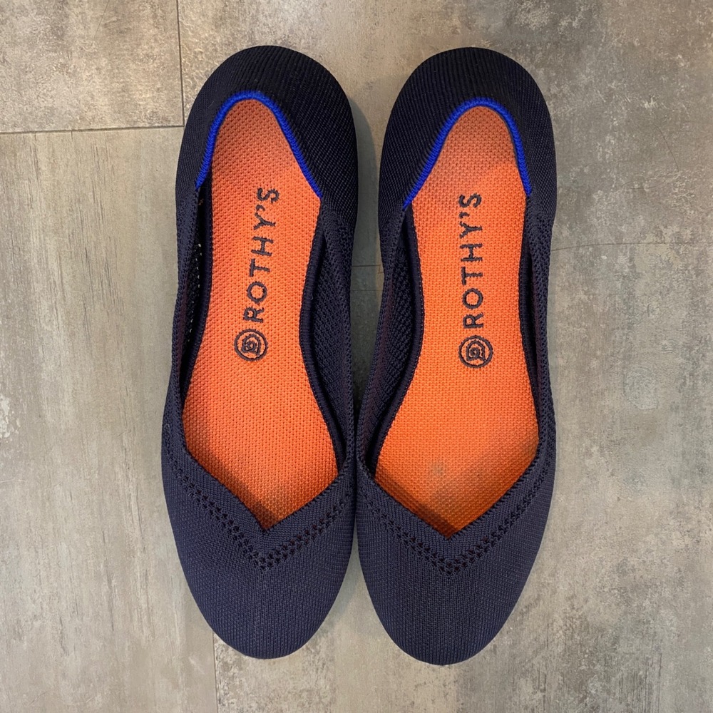 Rothy's RARE Lattice Flats‎ Maritime Navy Blue Stitch Round Toe Size 10